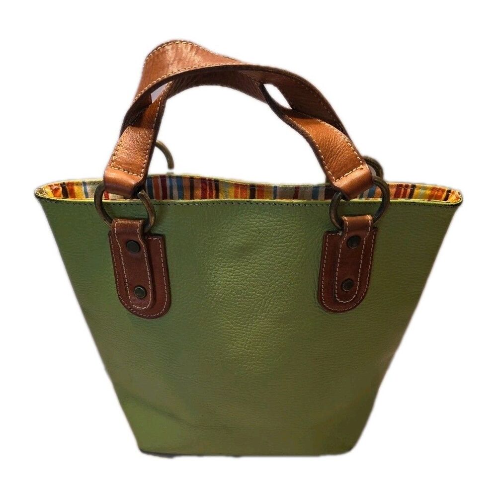Maurizio Taiuti ITALY Satchel Tote Lime Green Pebbled Leather Small Handbag - Picture 2 of 16